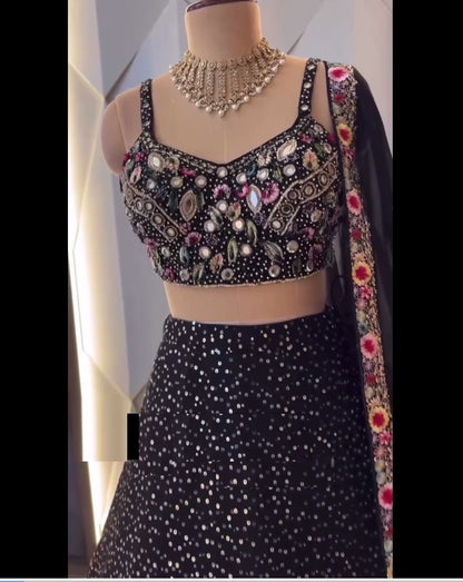 Beauty Black Georgette Sequence Work Lehenga Choli