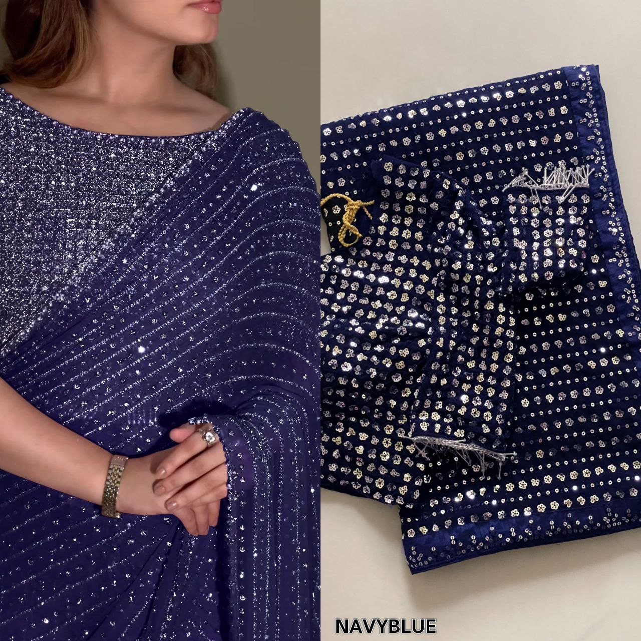 Party Wear Georgette Saree With Heavy Sequins Embroidery
