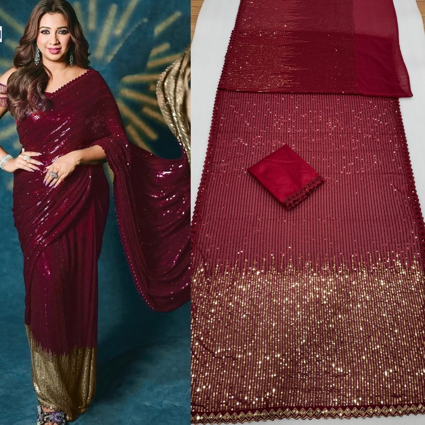 Party Wear Sequince Work Georgette Saree Blouse