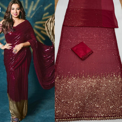 Party Wear Sequince Work Georgette Saree Blouse