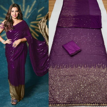 Party Wear Sequince Work Georgette Saree Blouse