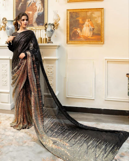 Ruhi Black Sequence Work Party Wear Saree Blouse