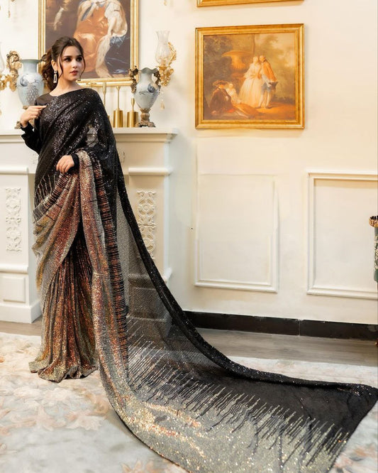Ruhi Black Sequence Work Party Wear Saree Blouse