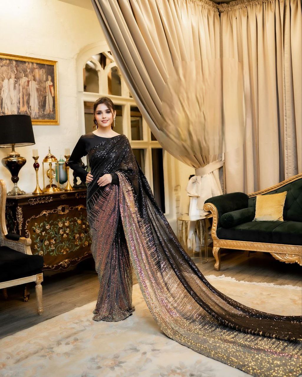 Ruhi Black Sequence Work Party Wear Saree Blouse