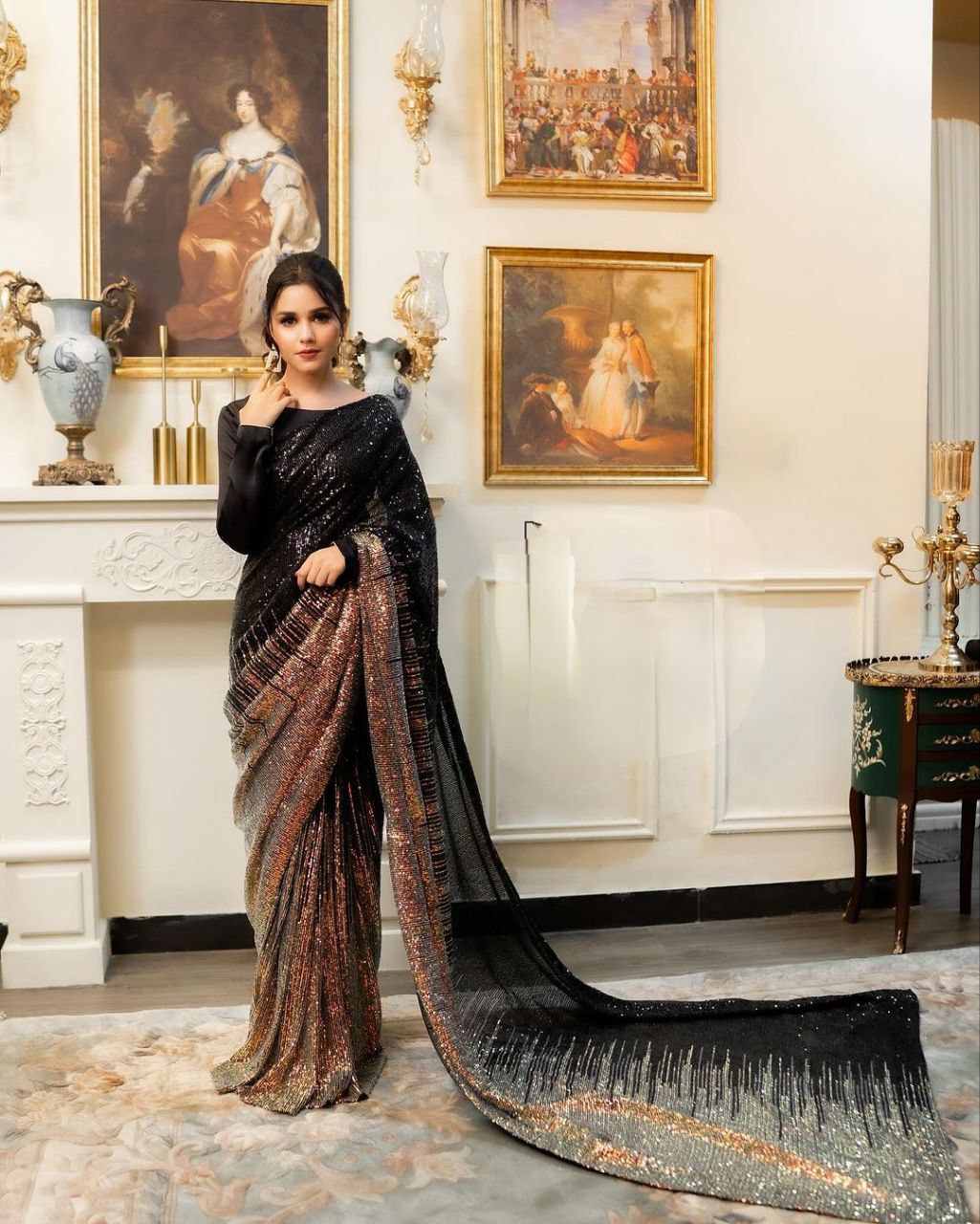 Ruhi Black Sequence Work Party Wear Saree Blouse