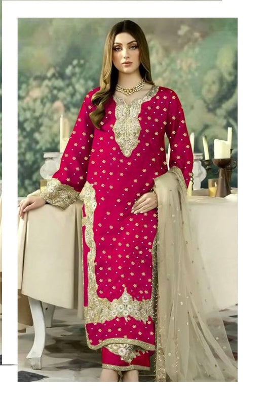 Pink Color Jimmi Chu Silk Embroidered Sequence Suit