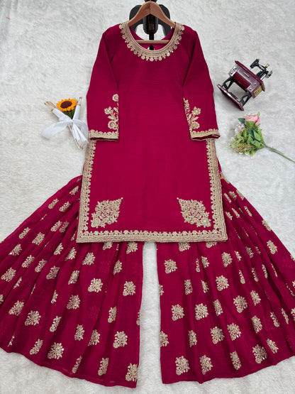 Rani Pink Silk Coding & Sequence Work Sharara Suit