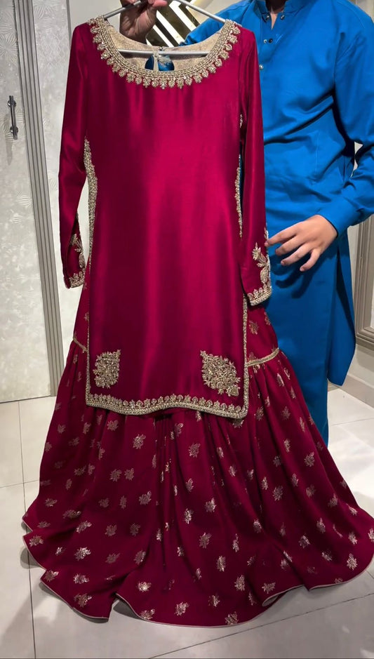 Rani Pink Silk Coding & Sequence Work Sharara Suit