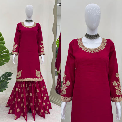 Rani Pink Silk Coding & Sequence Work Sharara Suit