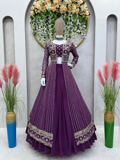 Shrug Style Georgette Embroidered Work Lehenga Choli