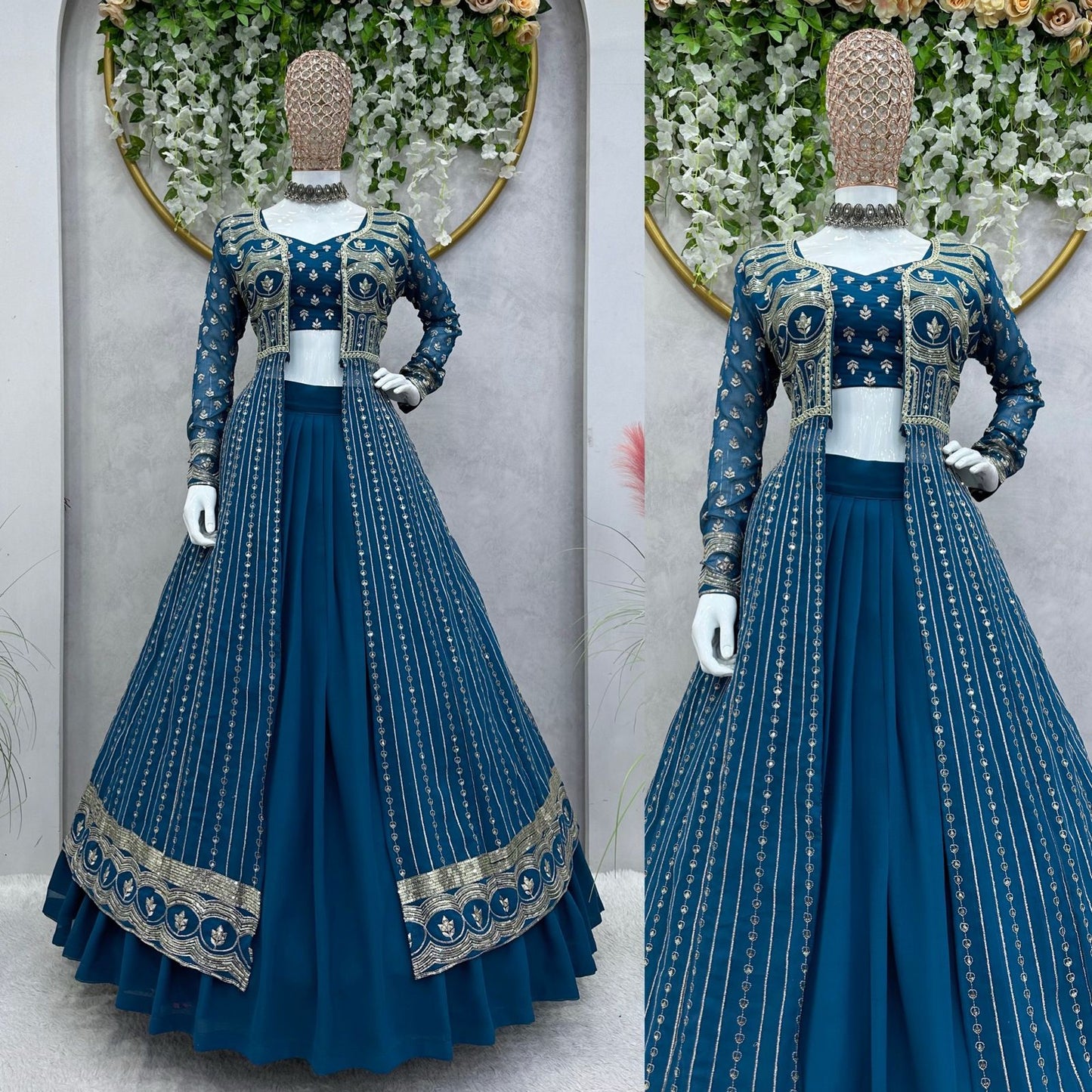 Shrug Style Georgette Embroidered Work Lehenga Choli