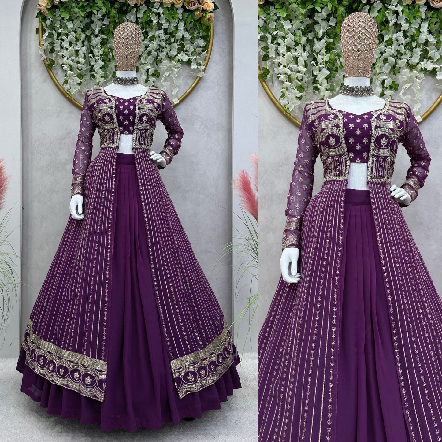 Shrug Style Georgette Embroidered Work Lehenga Choli