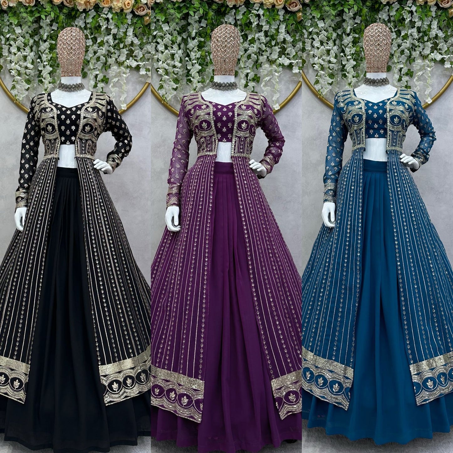 Shrug Style Georgette Embroidered Work Lehenga Choli