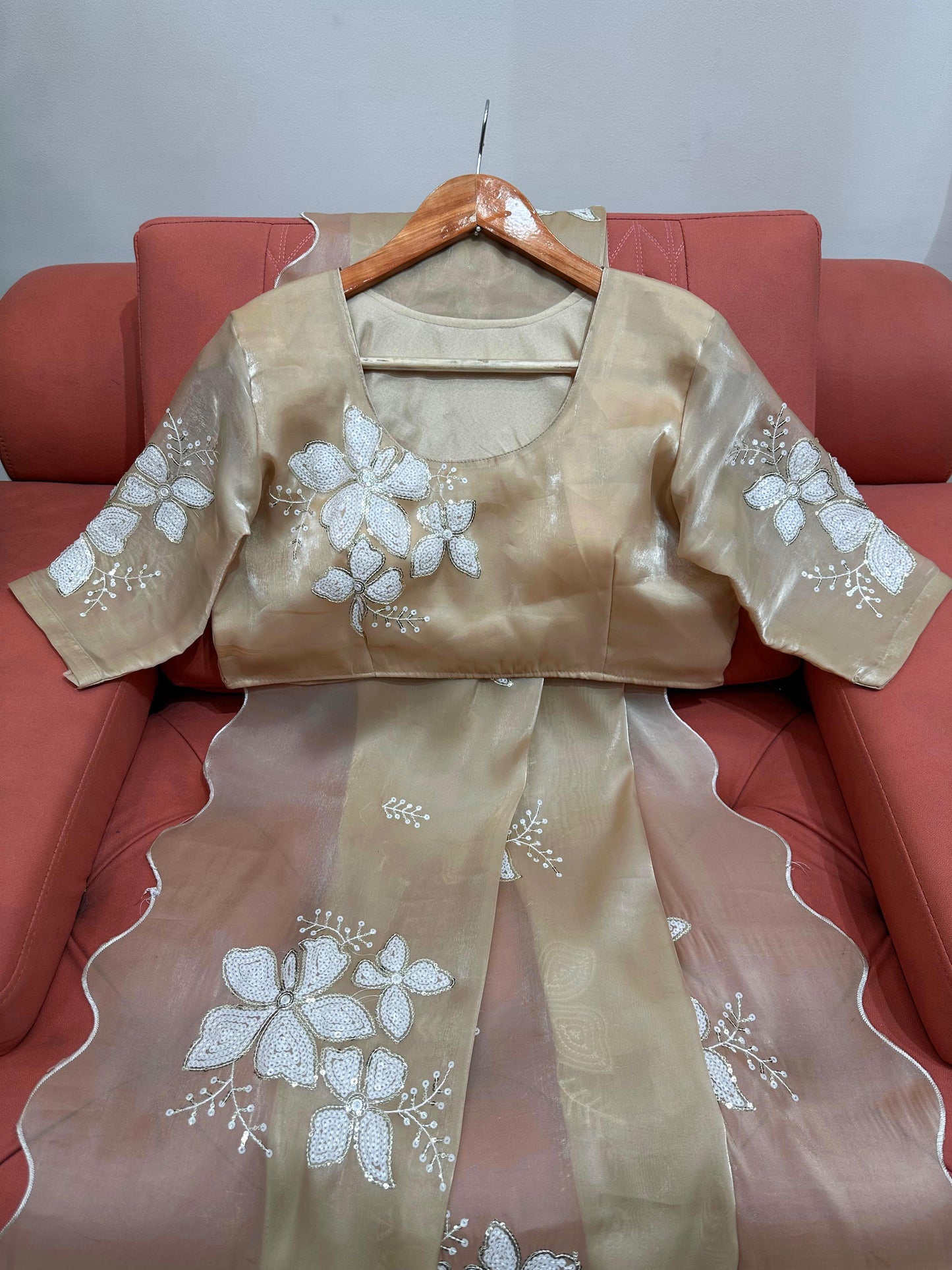 Wedding Wear Chinon Silk Heavy Sequence & Coding Work Saree Blouse