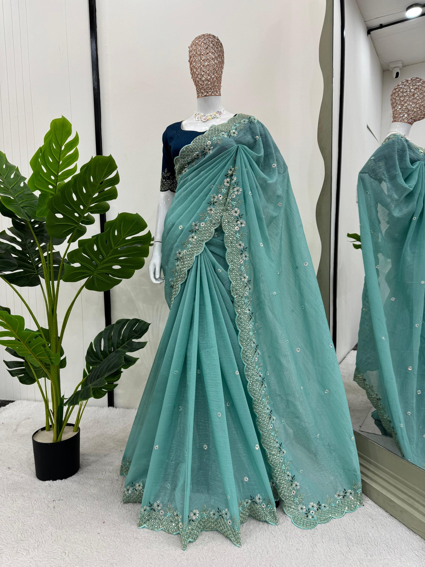Wedding Wear Cruncy Silk Embroidered Border Work Saree