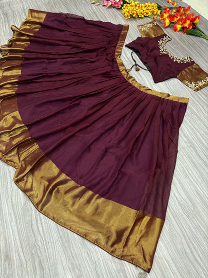 South India Style Chiffon Jari Silk Lehenga Choli With Dupatta