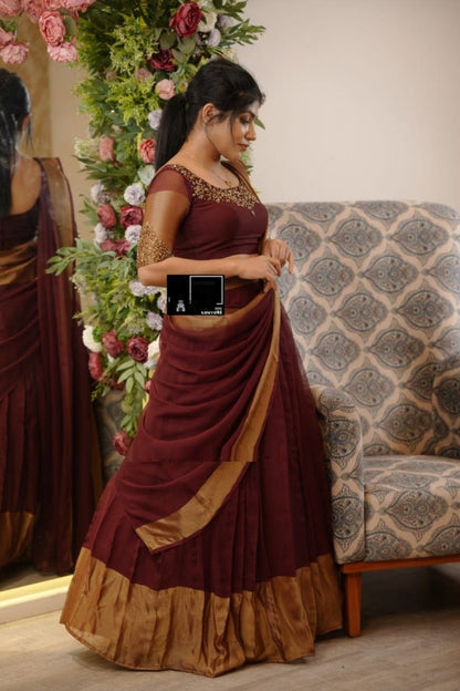 South India Style Chiffon Jari Silk Lehenga Choli With Dupatta