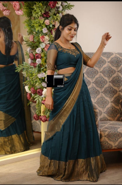 South India Style Chiffon Jari Silk Lehenga Choli With Dupatta