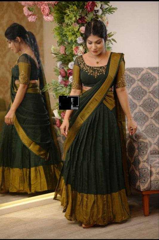 South India Style Chiffon Jari Silk Lehenga Choli With Dupatta