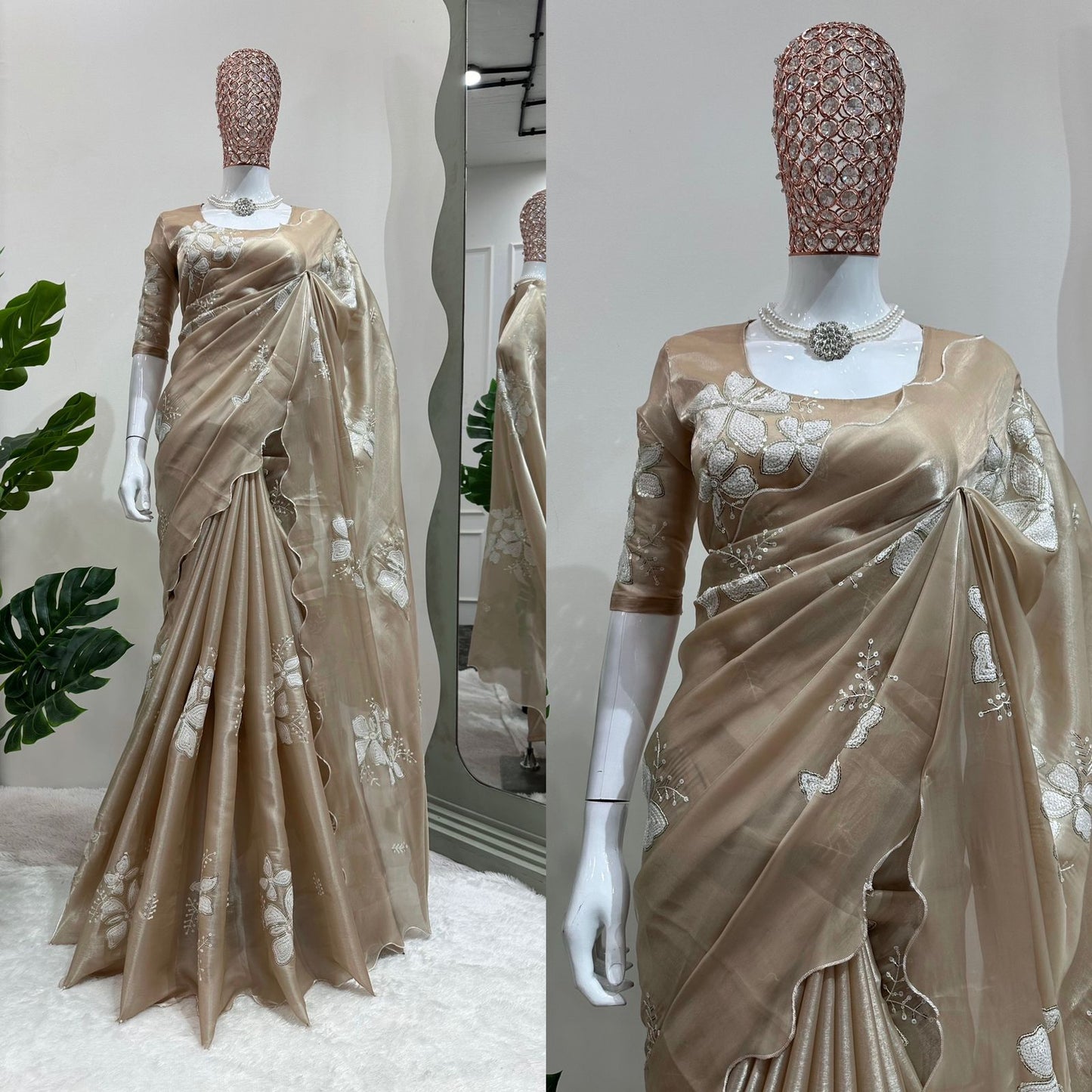 Rust Color Jimmu Chu Silk Sequence Work Saree