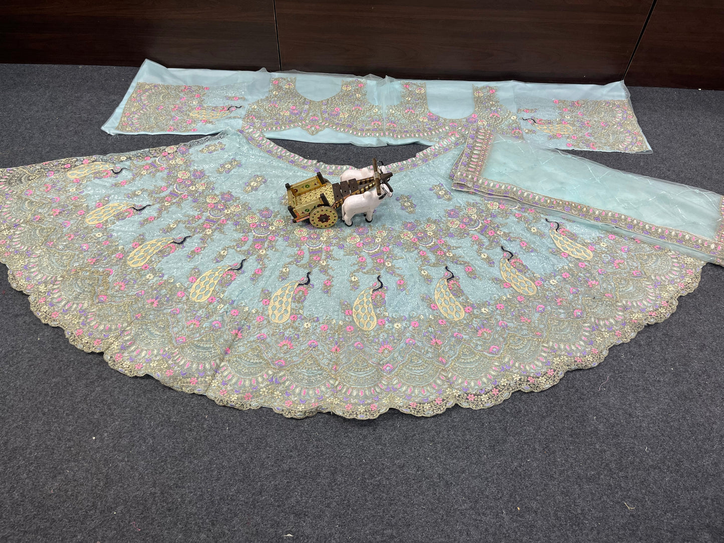 Sky Color Soft Net Coding Embroidered Work Peacock Design Lehenga Choli