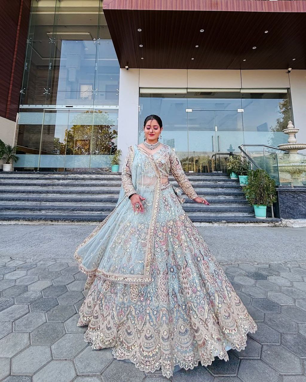 Sky Color Soft Net Coding Embroidered Work Peacock Design Lehenga Choli