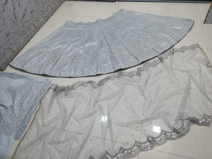 Sky Color Georgette Embroidered Lehenga Choli