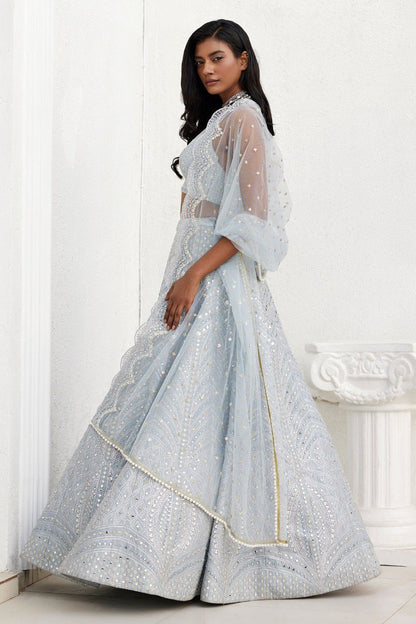 Sky Color Georgette Embroidered Lehenga Choli