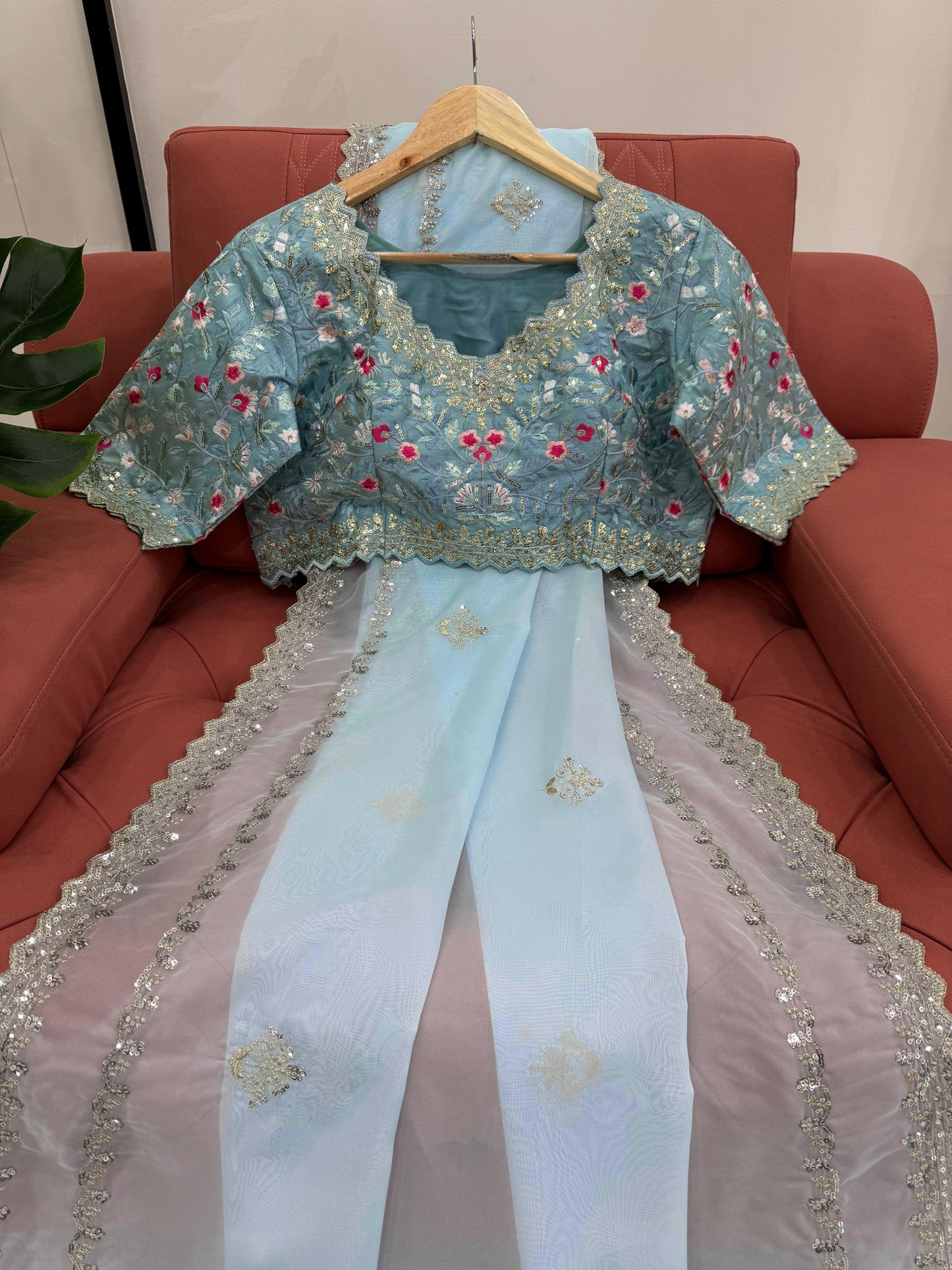Skyblue Color Tuby Silk Embroidered Saree