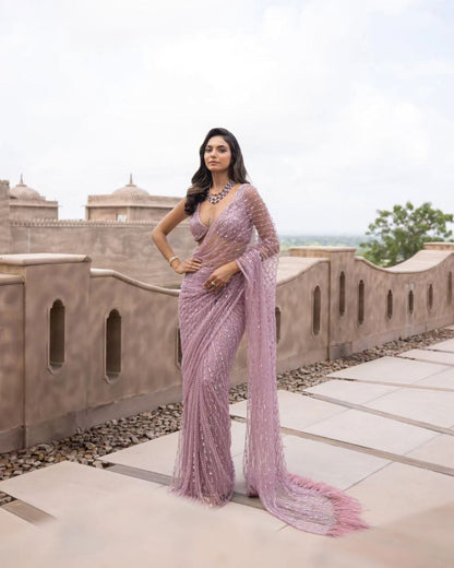 Wedding Wear Soft Net Multi Color Sequence Designer Saree
