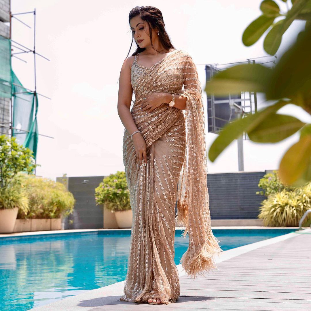 Wedding Wear Soft Net Multi Color Sequence Designer Saree