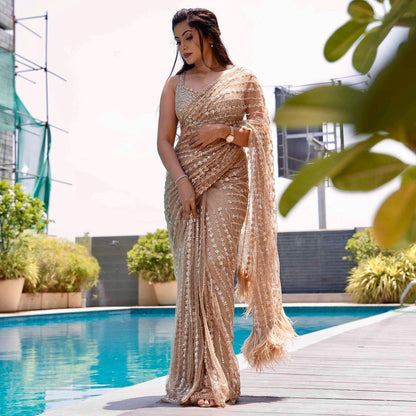 Wedding Wear Soft Net Multi Color Sequence Designer Saree