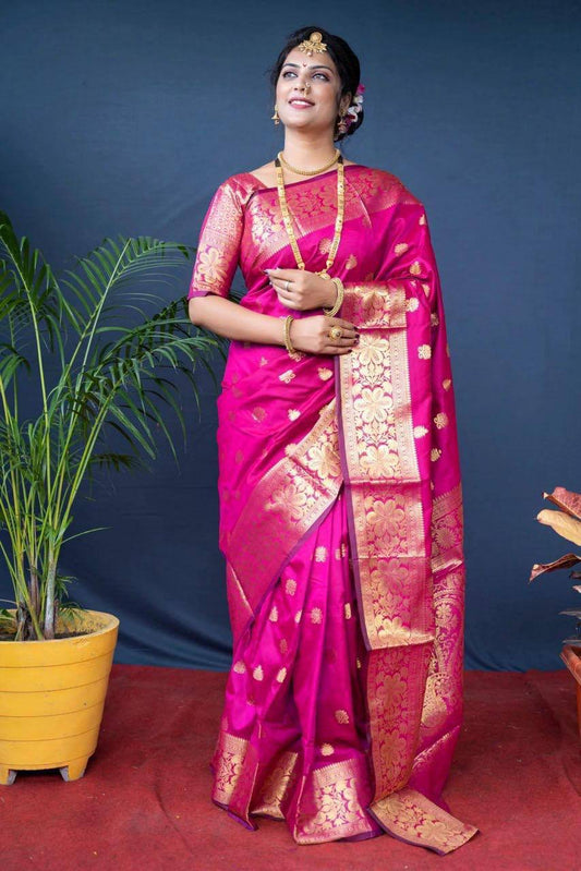 South Indian Style Soft Lichi Silk Jacquard Work Saree