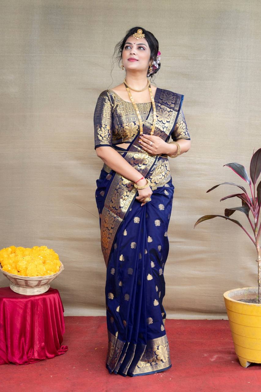 South Indian Style Soft Lichi Silk Jacquard Work Saree