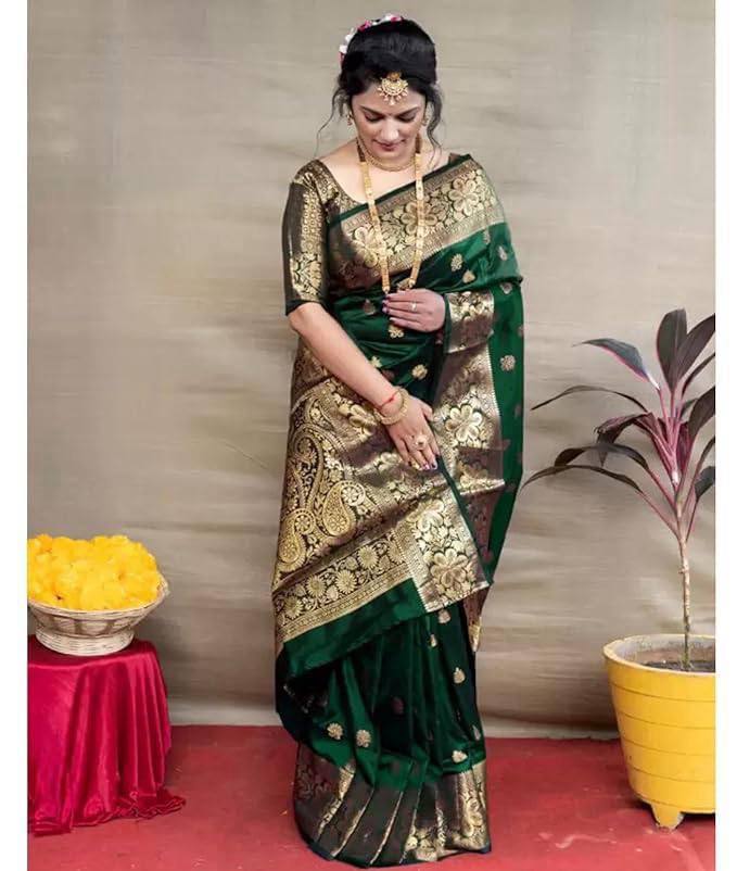 South Indian Style Soft Lichi Silk Jacquard Work Saree
