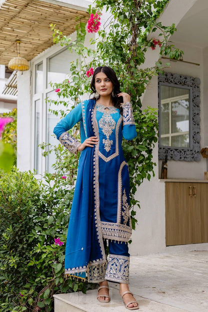 Party Wear Star Georgette Sequence Coding Work Stitched Suit