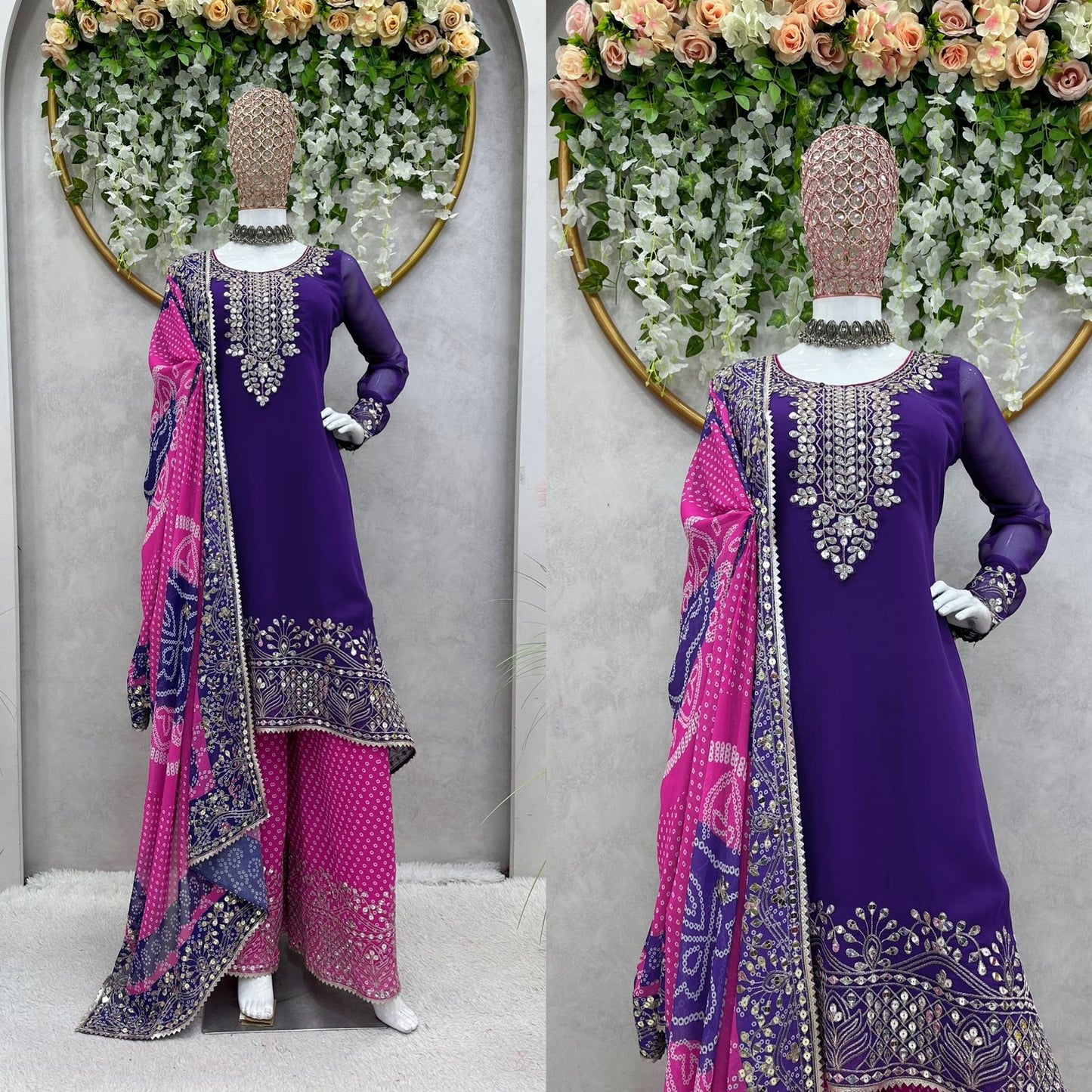 Purple Pink Georgette Ready to Wear Salwar Suit