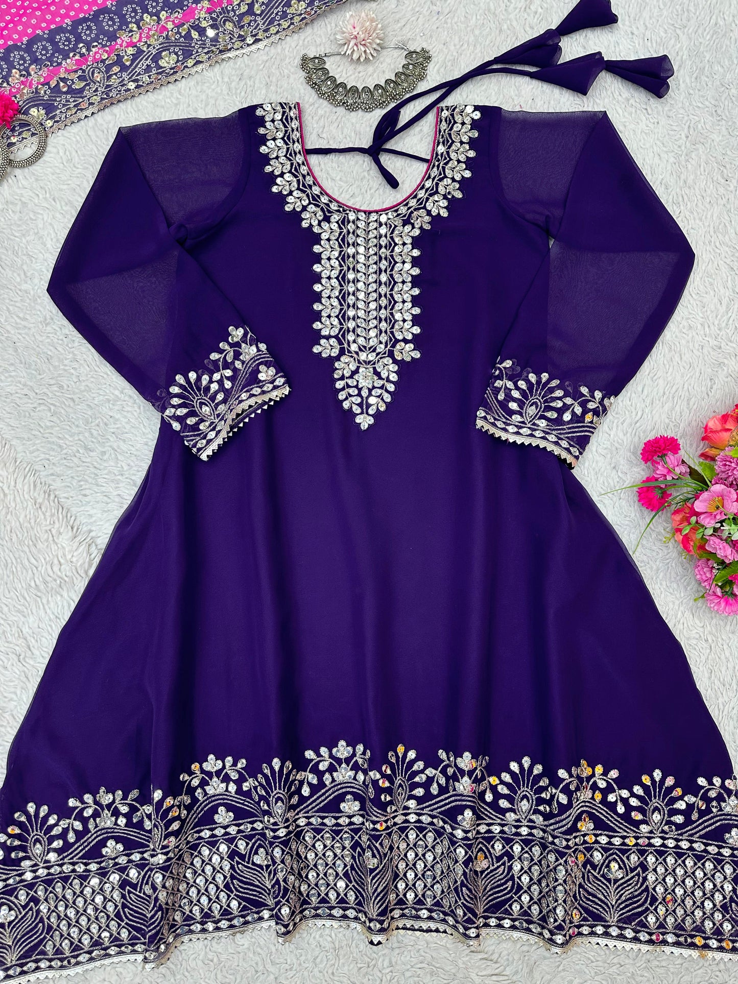 Purple Pink Georgette Ready to Wear Salwar Suit