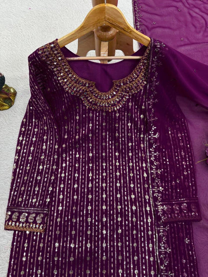 Wine Color Georgette Heavy Work Full Stitched Salwar Suit
