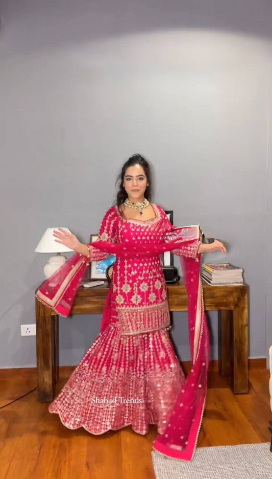 Pink Georgette Embroidered Sharara Suit