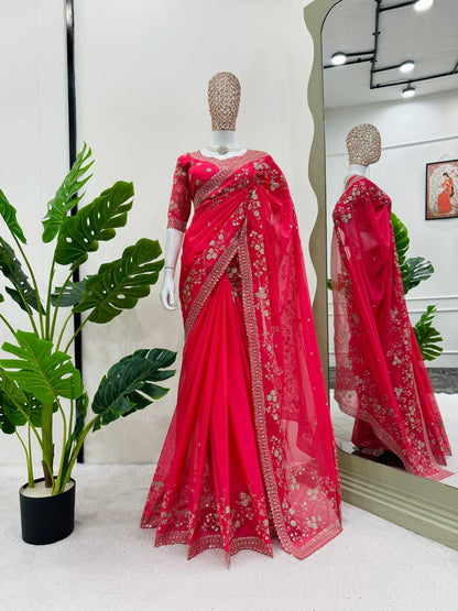 Tabby Silk Embroidered Party Wear Saree Blouse