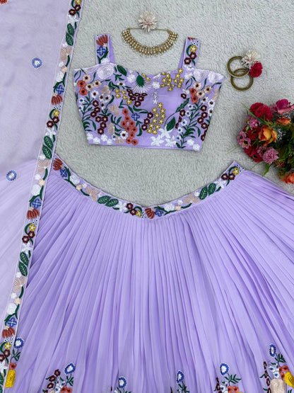 Lavendor Color Tuby Silk Multi Thread Work Lehenga