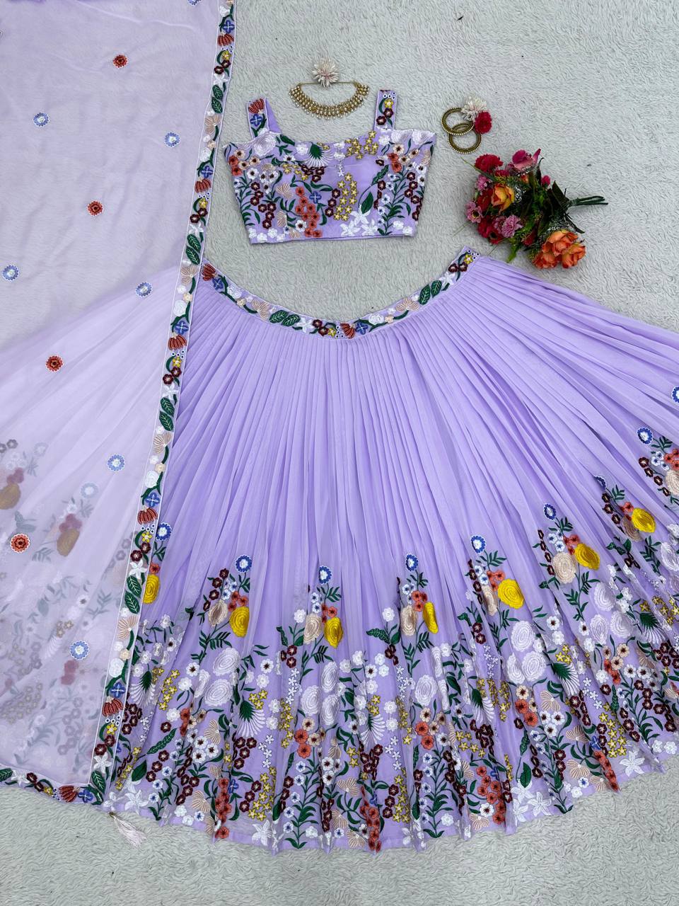 Lavendor Color Tuby Silk Multi Thread Work Lehenga