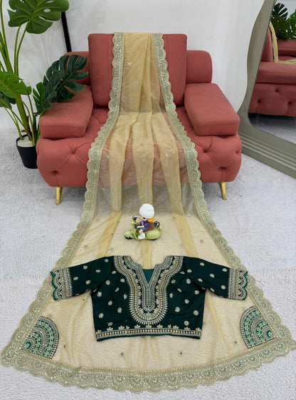 Party Wear Twill Net Embroidered Saree Blouse