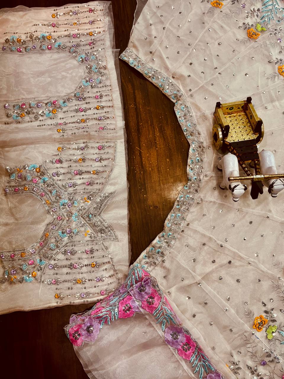 Wedding Wear Colorful Floral Work Organza Silk Lehenga Choli