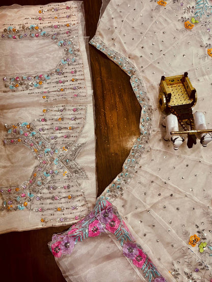 Wedding Wear Colorful Floral Work Organza Silk Lehenga Choli