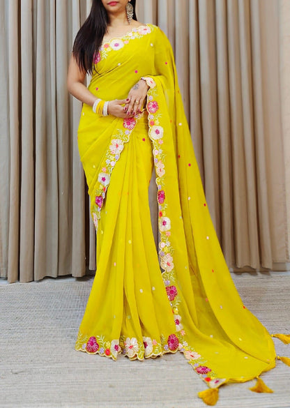 Function Wear Multi Color Thread & Sequence Lace Border Work Saree