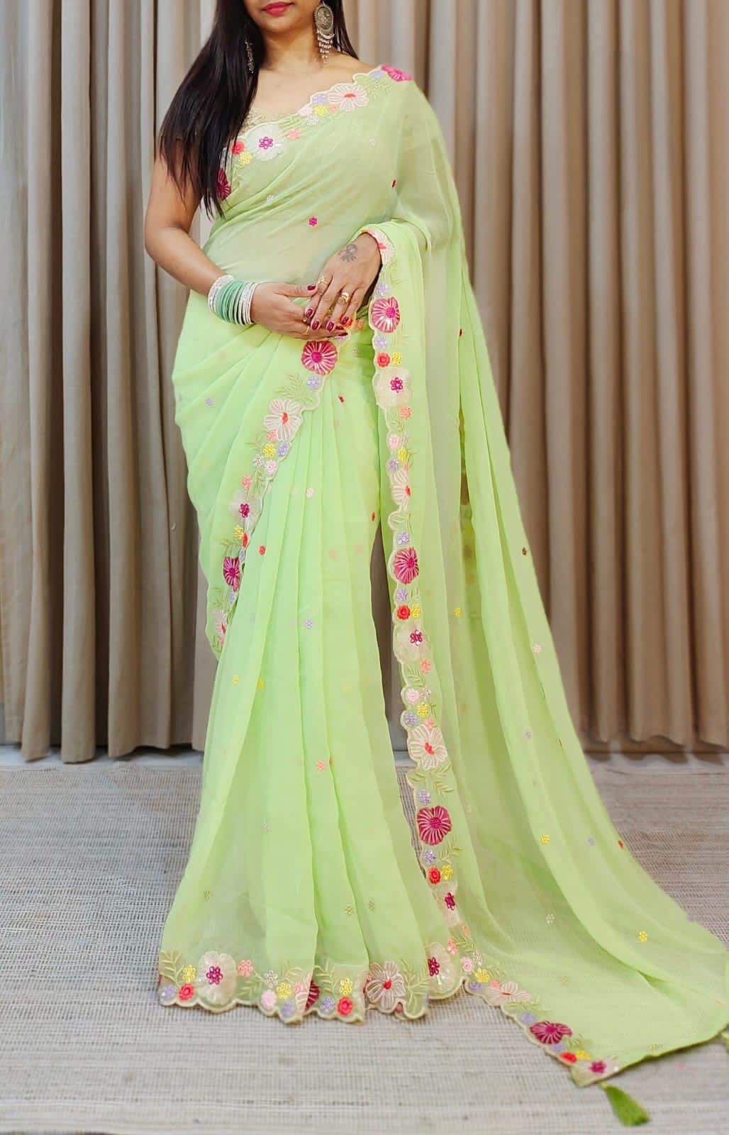 Function Wear Multi Color Thread & Sequence Lace Border Work Saree