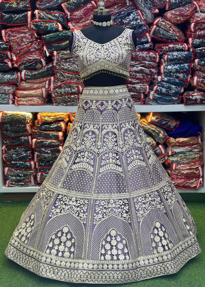 Light Purple Heavy Work Semi Stitched Lehenga Choli For Wedding