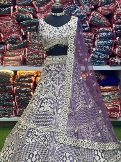 Light Purple Heavy Work Semi Stitched Lehenga Choli For Wedding